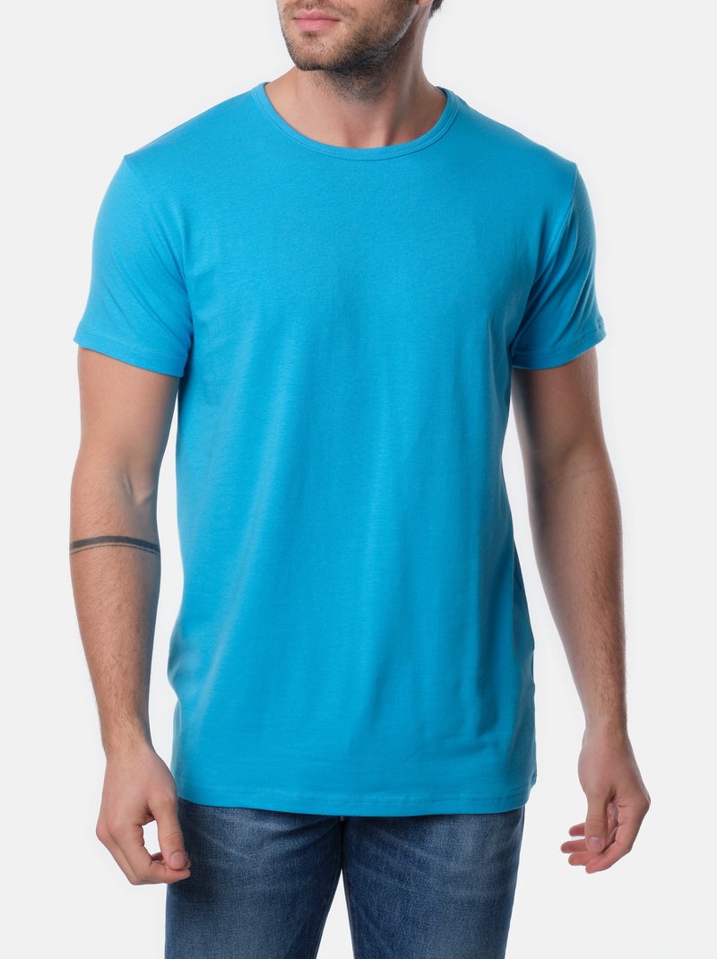 T-shirt manches courtes col rond uni Bleu turquoise - Kiabi