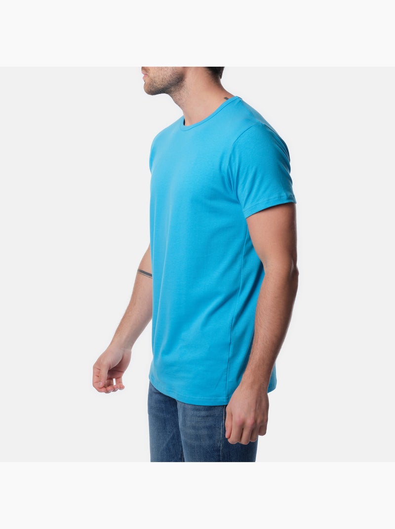 T-shirt manches courtes col rond uni Bleu turquoise - Kiabi