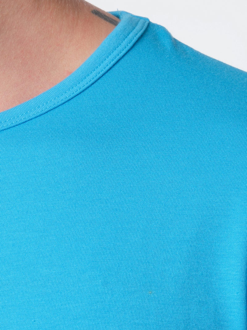 T-shirt manches courtes col rond uni Bleu turquoise - Kiabi
