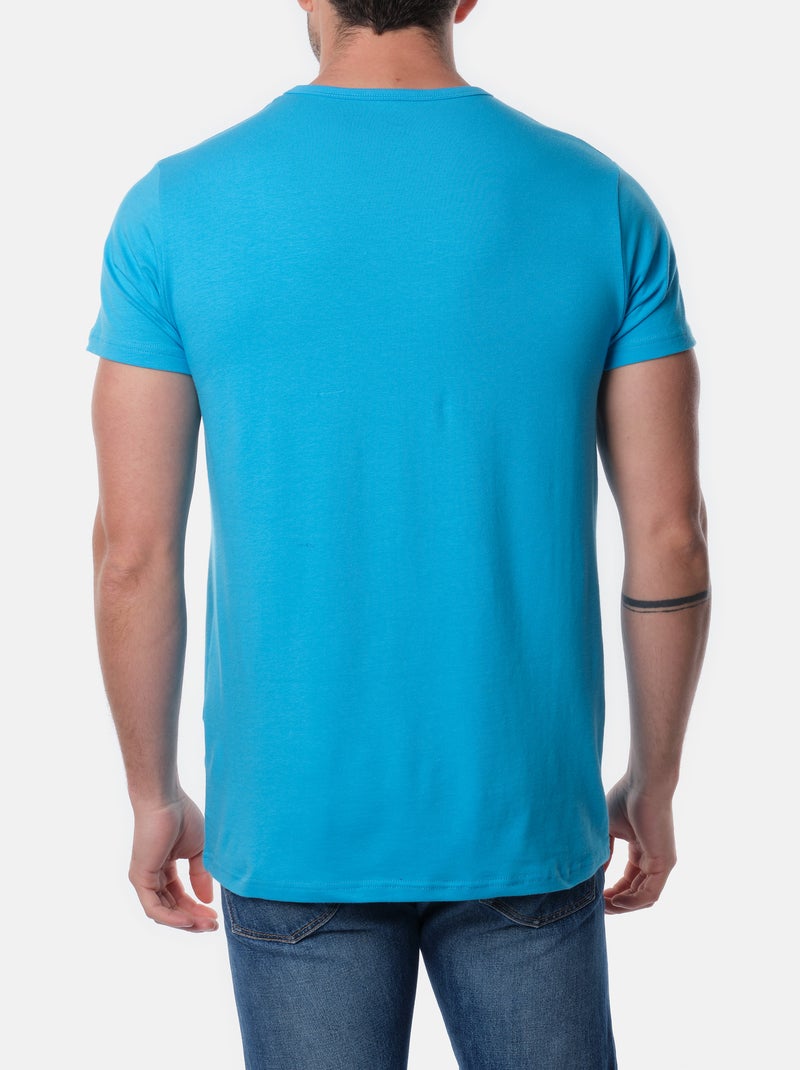 T-shirt manches courtes col rond uni Bleu turquoise - Kiabi
