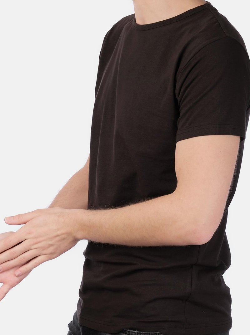 T-shirt manches courtes col rond uni Noir - Kiabi