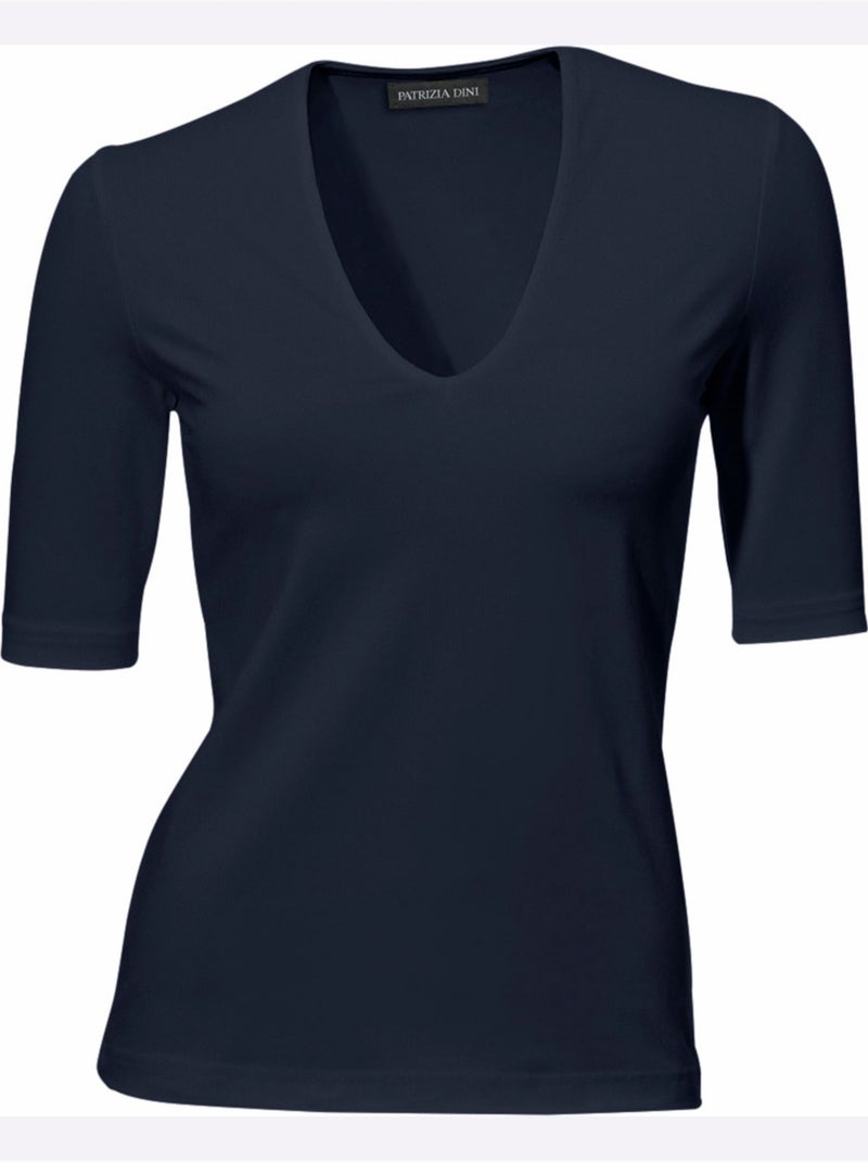 T-shirt Manches Courtes Col V - Taille Standard - Helline Bleu marine - Kiabi