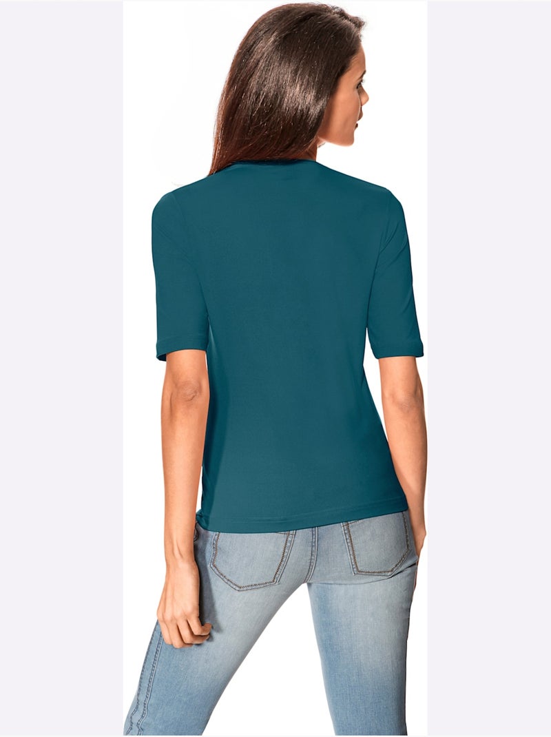T-shirt Manches Courtes Col V - Taille Standard - Helline Bleu pétrole - Kiabi