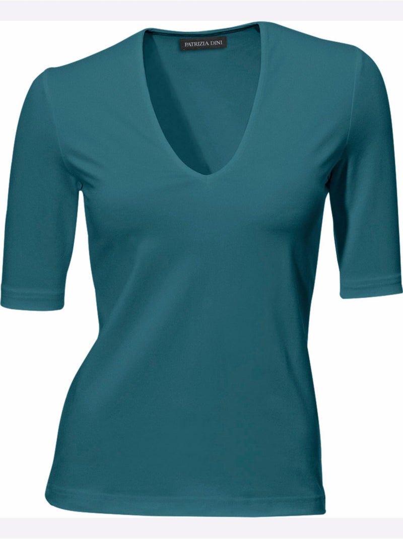 T-shirt Manches Courtes Col V - Taille Standard - Helline Bleu pétrole - Kiabi