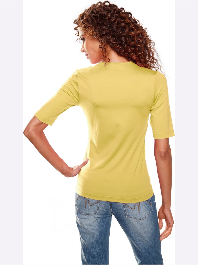 T-shirt Manches Courtes Col V - Taille Standard - Helline Jaune - Kiabi