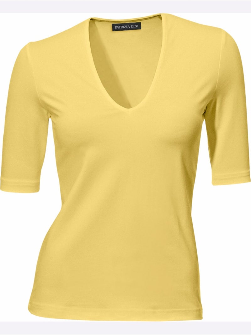 T-shirt Manches Courtes Col V - Taille Standard - Helline Jaune - Kiabi