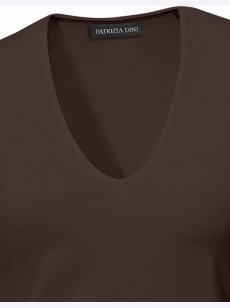T-shirt Manches Courtes Col V - Taille Standard - Helline Marron - Kiabi
