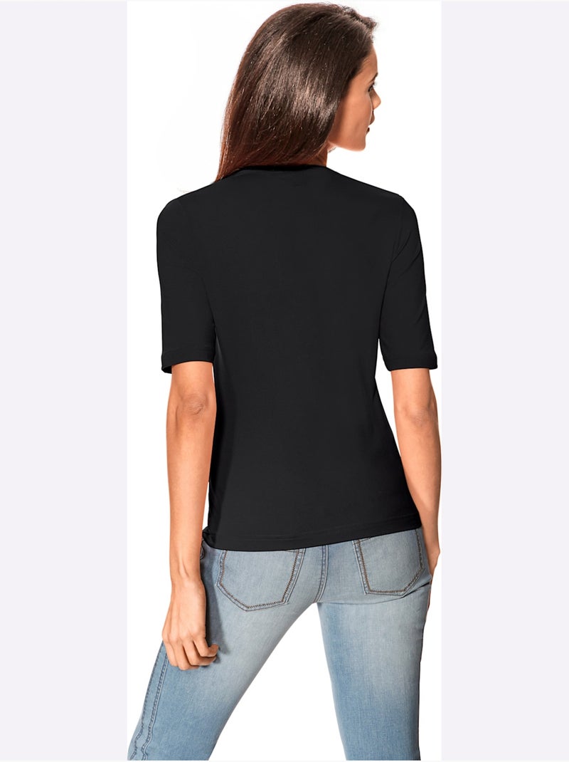 T-shirt Manches Courtes Col V - Taille Standard - Helline Noir - Kiabi