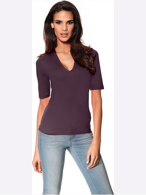 T-shirt Manches Courtes Col V - Taille Standard - Helline - Kiabi