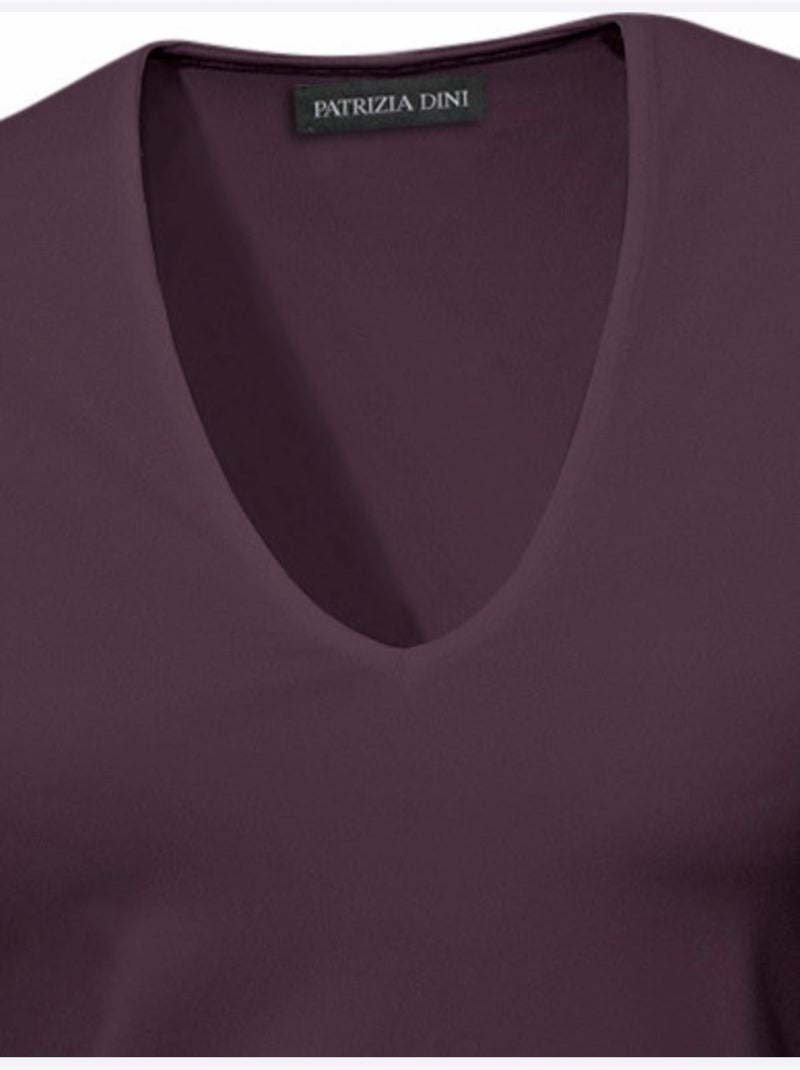 T-shirt Manches Courtes Col V - Taille Standard - Helline Prune - Kiabi