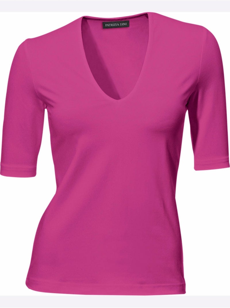 T-shirt Manches Courtes Col V - Taille Standard - Helline Rose fushia - Kiabi