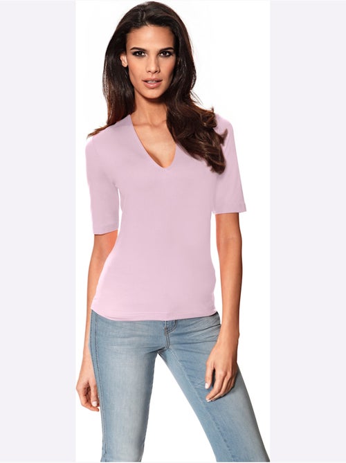 T-shirt Manches Courtes Col V - Taille Standard - Helline - Kiabi