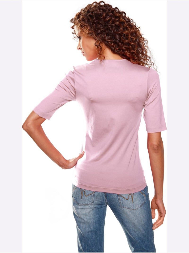 T-shirt Manches Courtes Col V - Taille Standard - Helline Rose - Kiabi