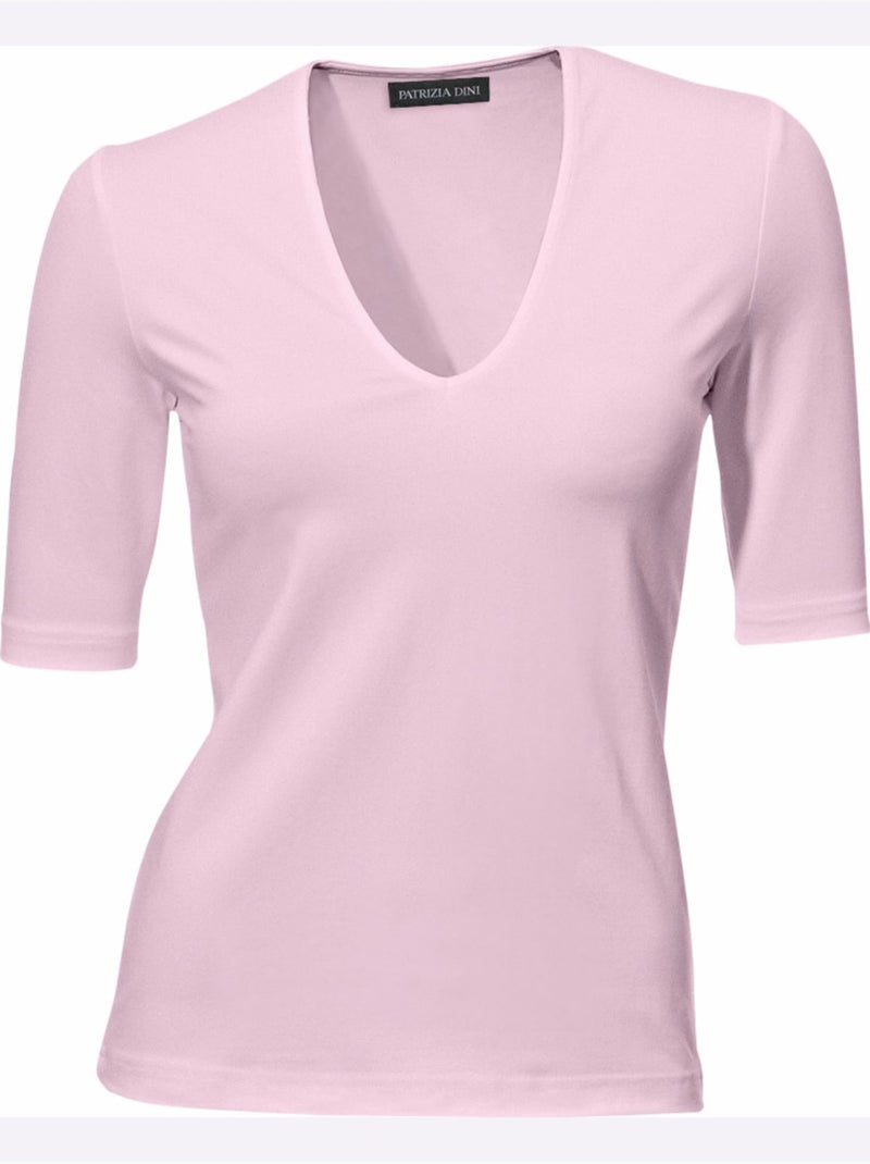 T-shirt Manches Courtes Col V - Taille Standard - Helline Rose - Kiabi