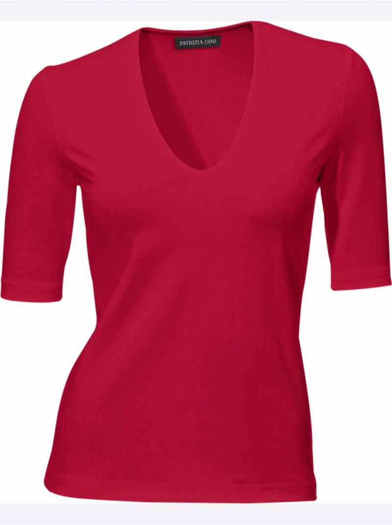 T-shirt Manches Courtes Col V - Taille Standard - Helline Rouge - Kiabi