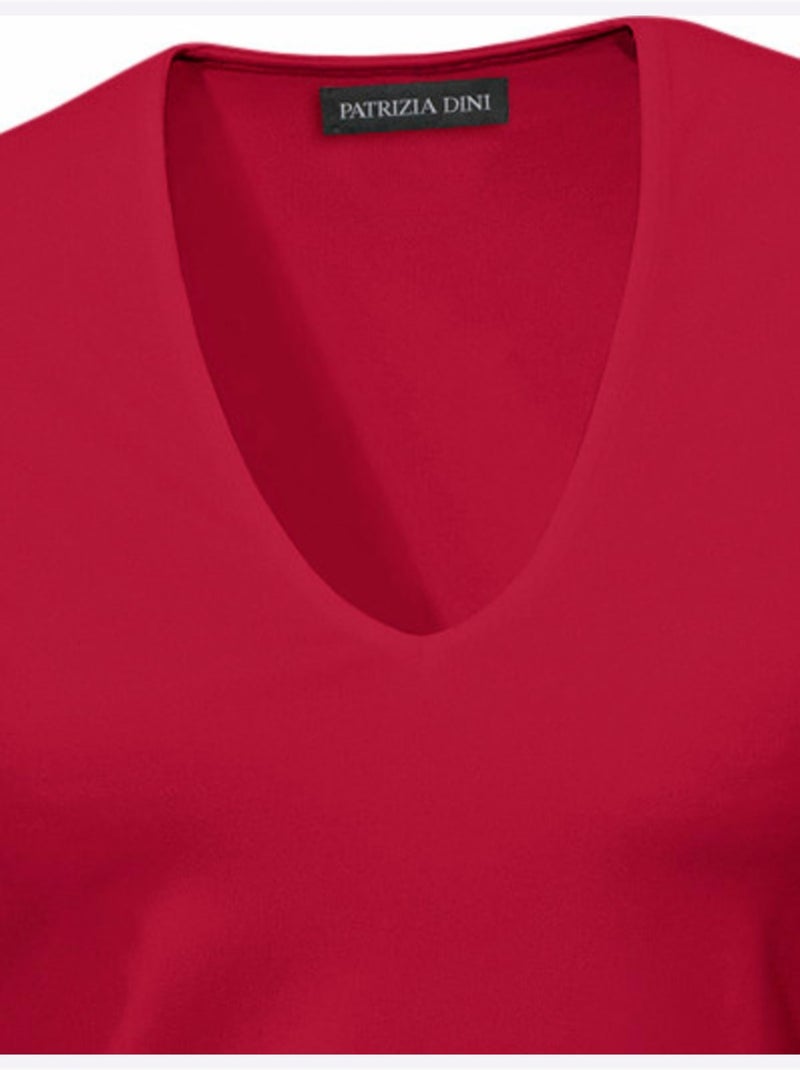 T-shirt Manches Courtes Col V - Taille Standard - Helline Rouge - Kiabi