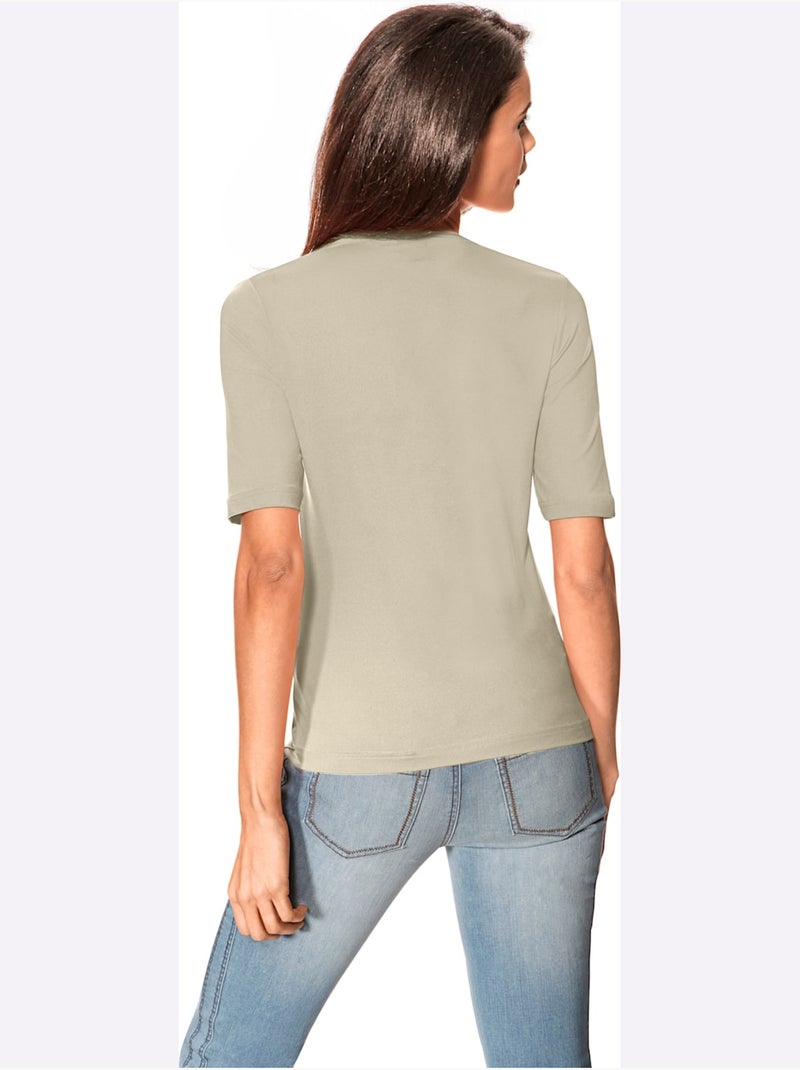 T-shirt Manches Courtes Col V - Taille Standard - Helline Sable - Kiabi