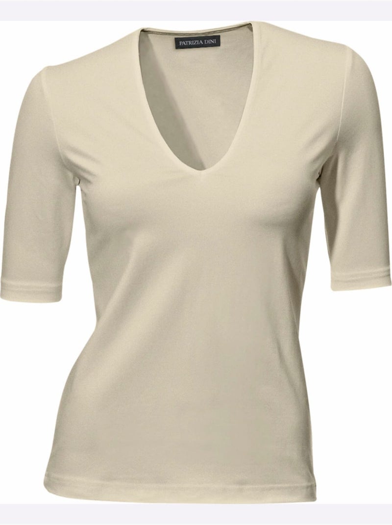 T-shirt Manches Courtes Col V - Taille Standard - Helline Sable - Kiabi