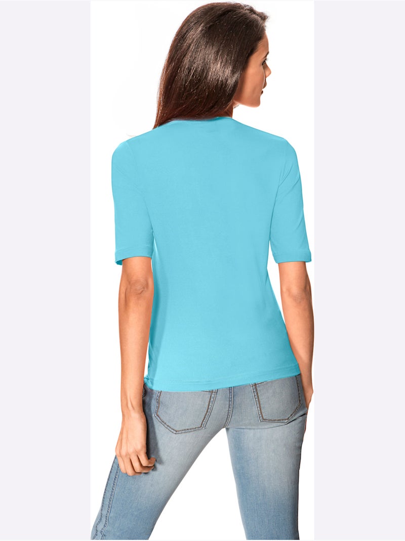 T-shirt Manches Courtes Col V - Taille Standard - Helline Turquoise - Kiabi