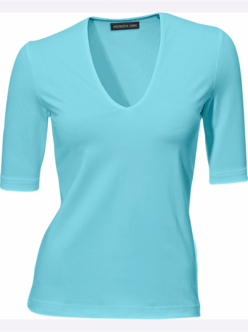 T-shirt Manches Courtes Col V - Taille Standard - Helline Turquoise - Kiabi