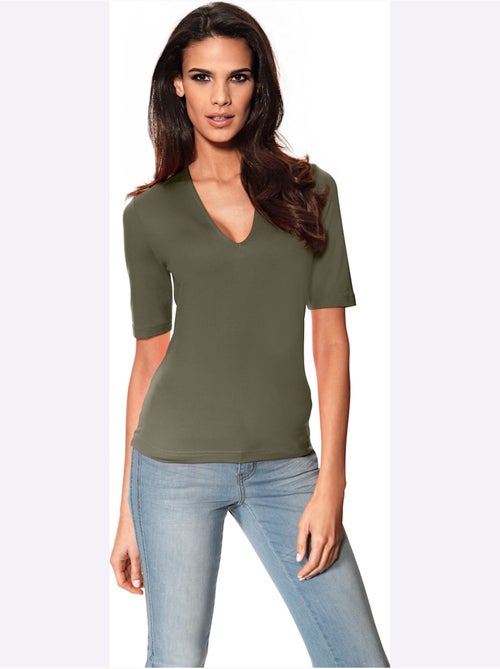 T-shirt Manches Courtes Col V - Taille Standard - Helline - Kiabi