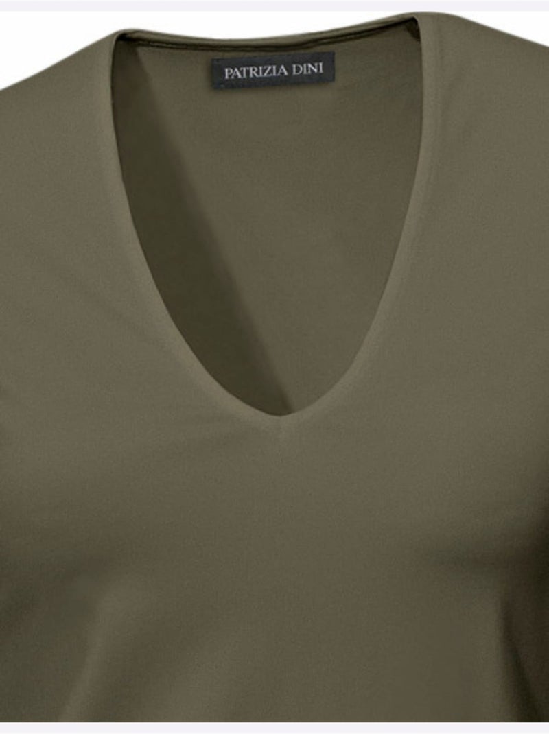 T-shirt Manches Courtes Col V - Taille Standard - Helline Vert olive - Kiabi