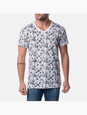 T-shirt manches courtes col V à motif