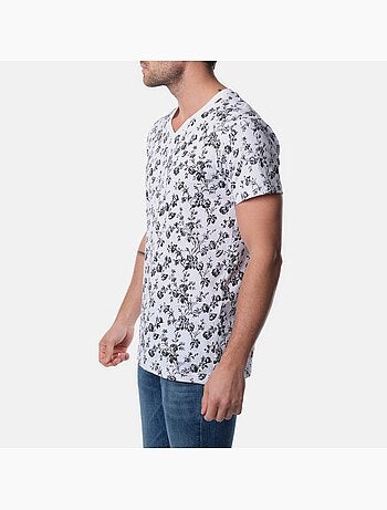 T-shirt manches courtes col V à motif