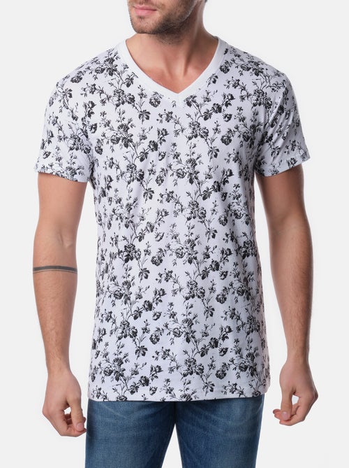 T-shirt manches courtes col V à motif - Kiabi
