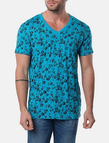 T-shirt manches courtes col V à motif