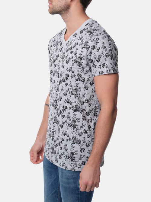 T-shirt manches courtes col V à motif - Kiabi