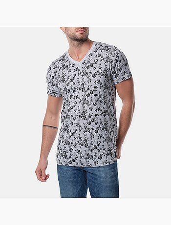 T-shirt manches courtes col V à motif