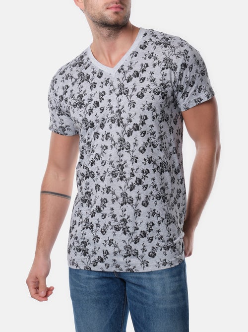 T-shirt manches courtes col V à motif - Kiabi