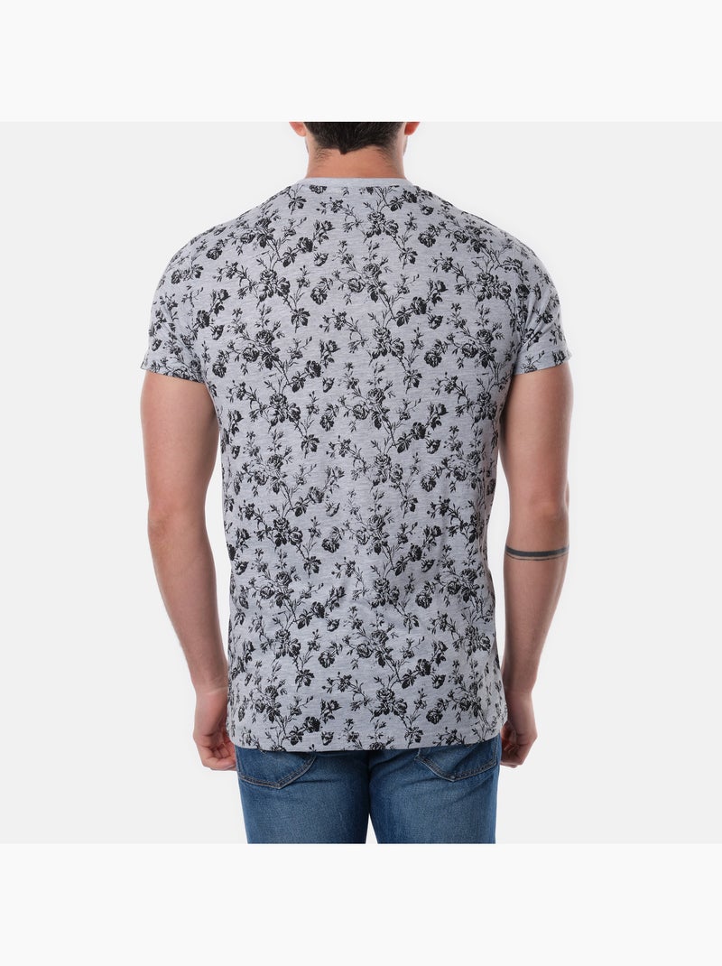 T-shirt manches courtes col V à motif Gris - Kiabi