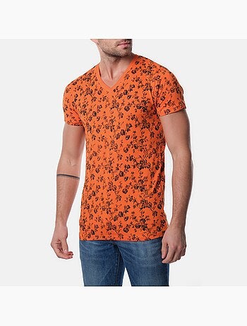 T-shirt manches courtes col V à motif