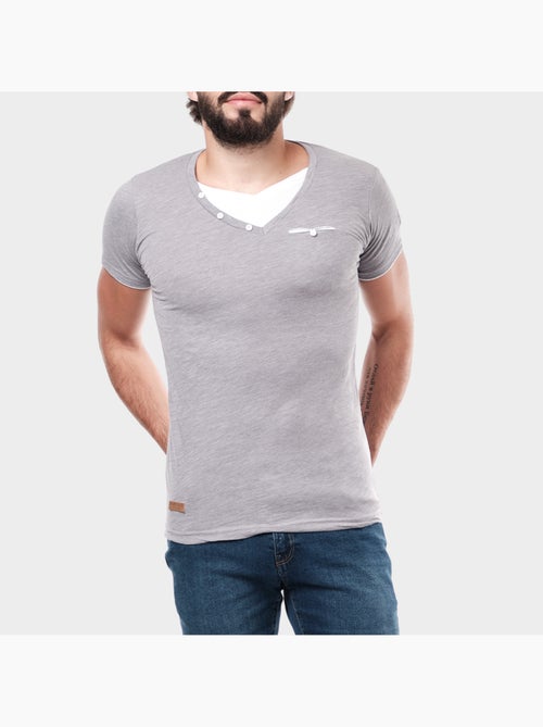 T-shirt manches courtes col V - Kiabi