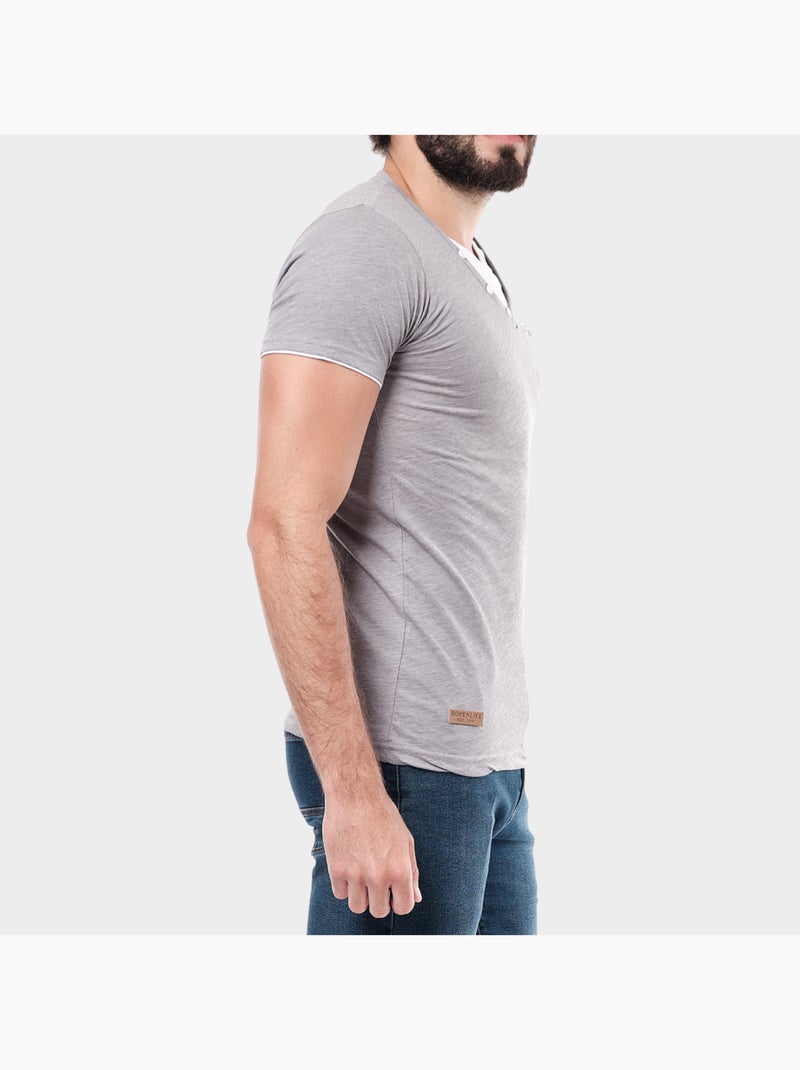 T-shirt manches courtes col V Gris - Kiabi