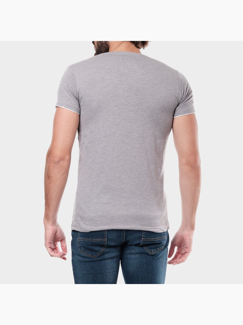 T-shirt manches courtes col V Gris - Kiabi