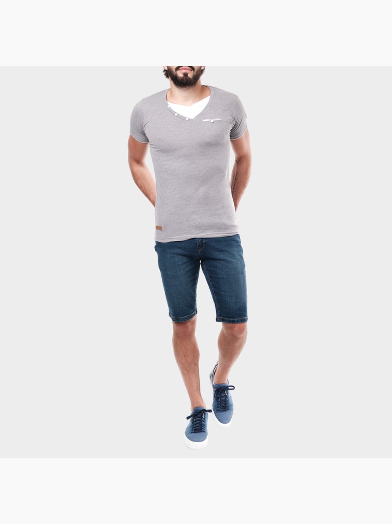 T-shirt manches courtes col V Gris - Kiabi