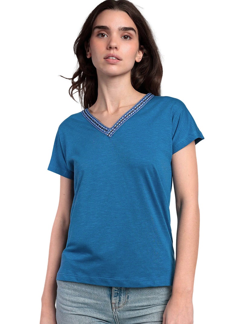 T-shirt manches courtes col V Mexico Bleu - Kiabi
