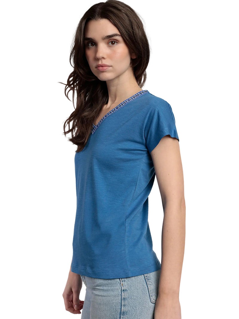 T-shirt manches courtes col V Mexico Bleu - Kiabi