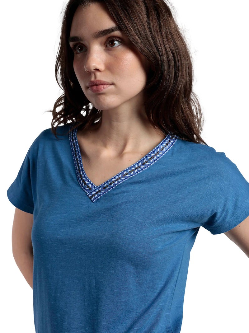 T-shirt manches courtes col V Mexico Bleu - Kiabi