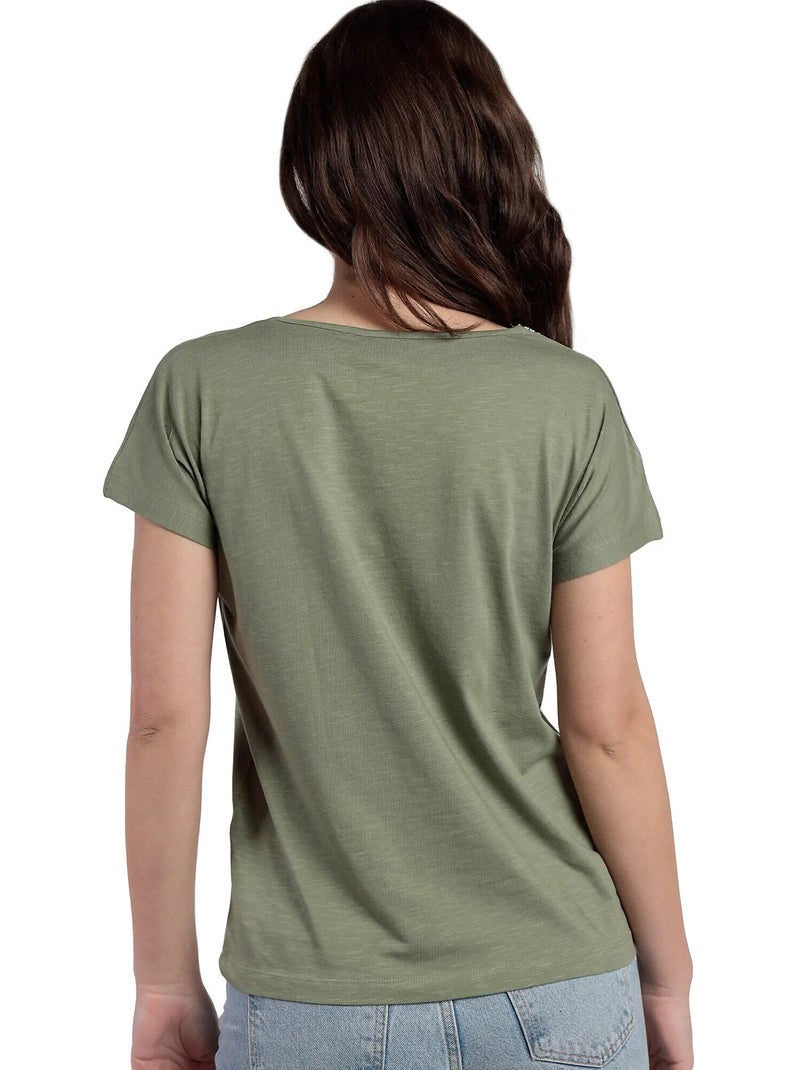 T-shirt manches courtes col V Mexico Kaki - Kiabi