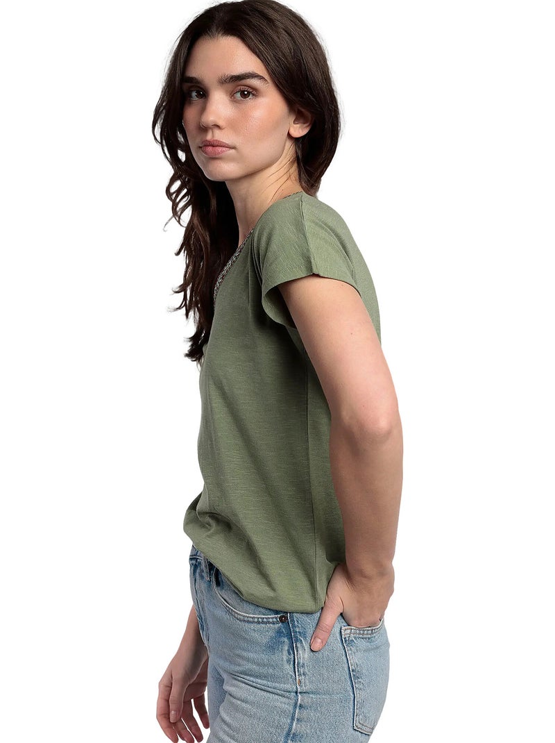 T-shirt manches courtes col V Mexico Kaki - Kiabi