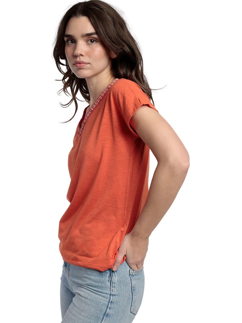T-shirt manches courtes col V Mexico Orange - Kiabi
