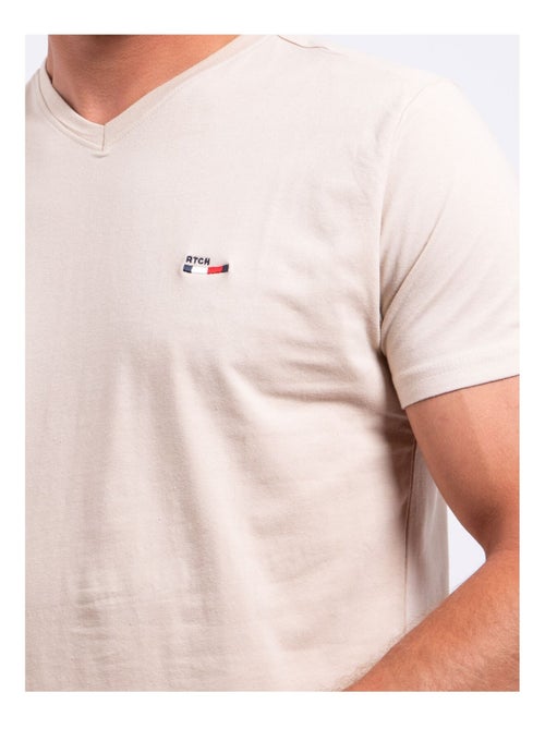 T-shirt manches courtes col V pur coton NERIJ - Kiabi