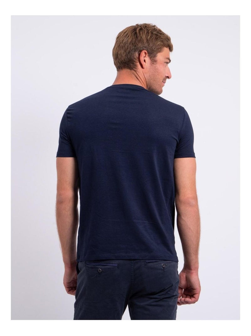T-shirt manches courtes col V pur coton NERIJ Bleu marine - Kiabi