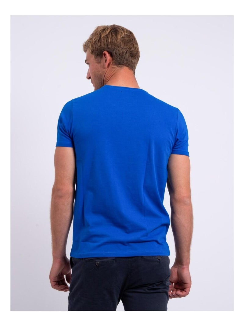 T-shirt manches courtes col V pur coton NERIJ Bleu roi - Kiabi