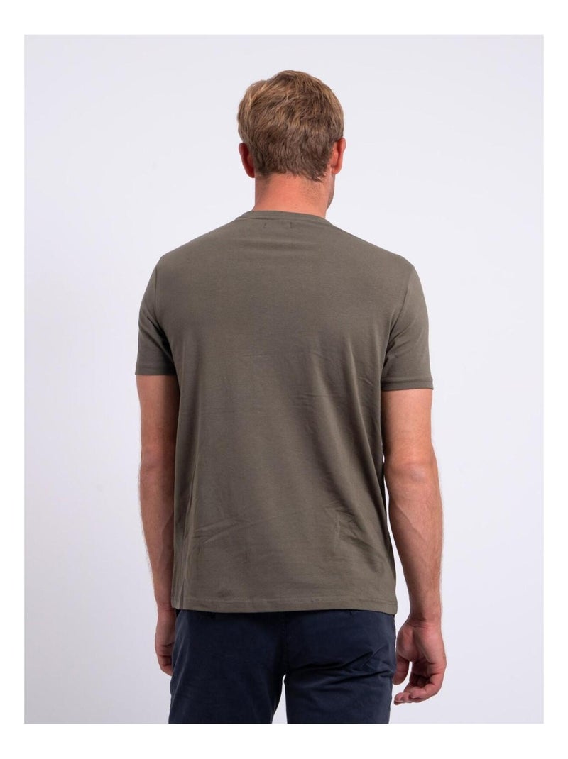 T-shirt manches courtes col V pur coton NERIJ Kaki - Kiabi