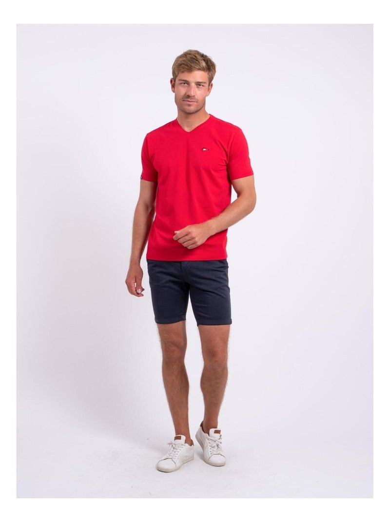 T-shirt manches courtes col V pur coton NERIJ Rouge - Kiabi
